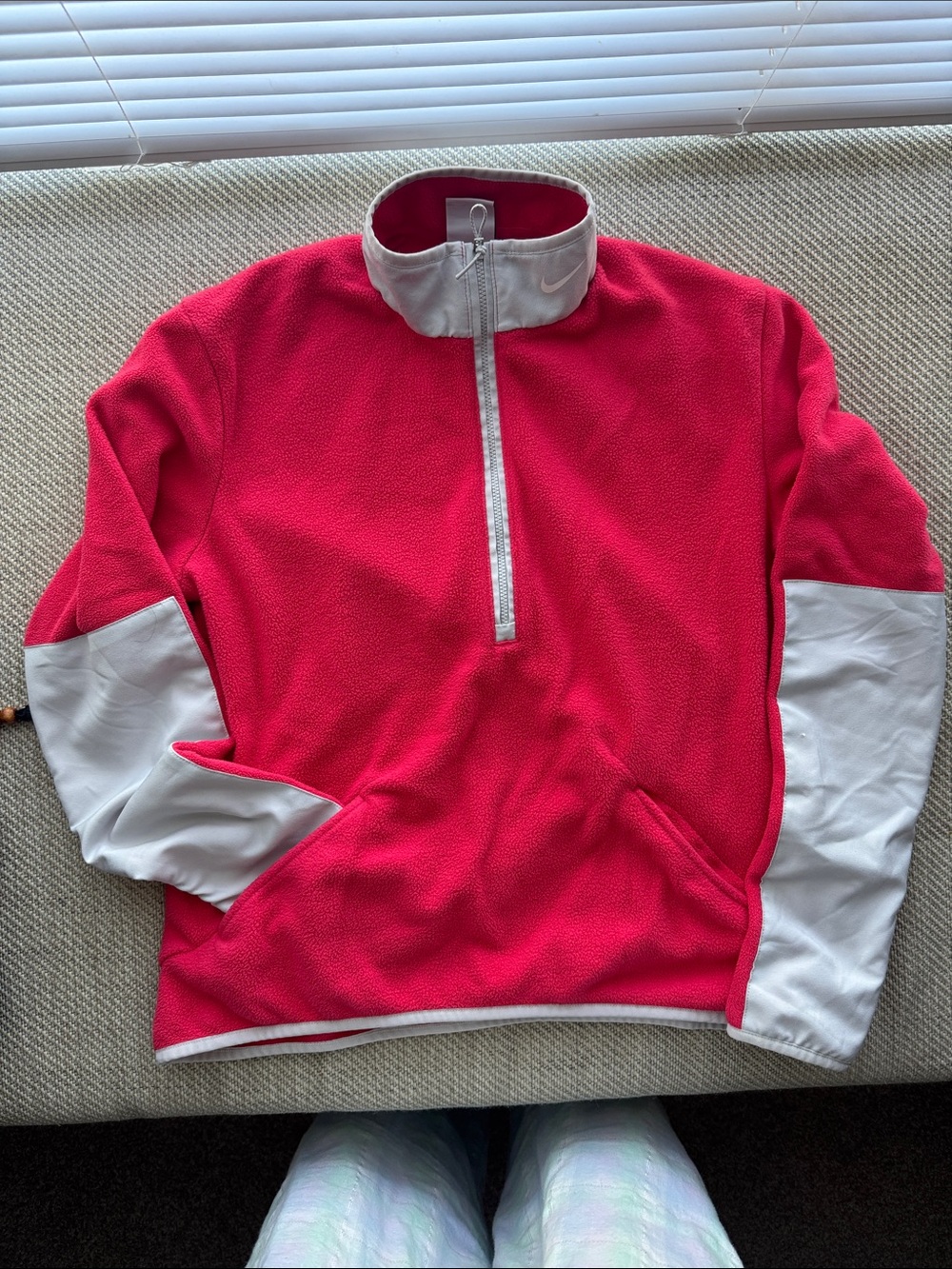 Nike Men's Zip-Up Fleece Pullover - Bright Pink with Light Gray Accents